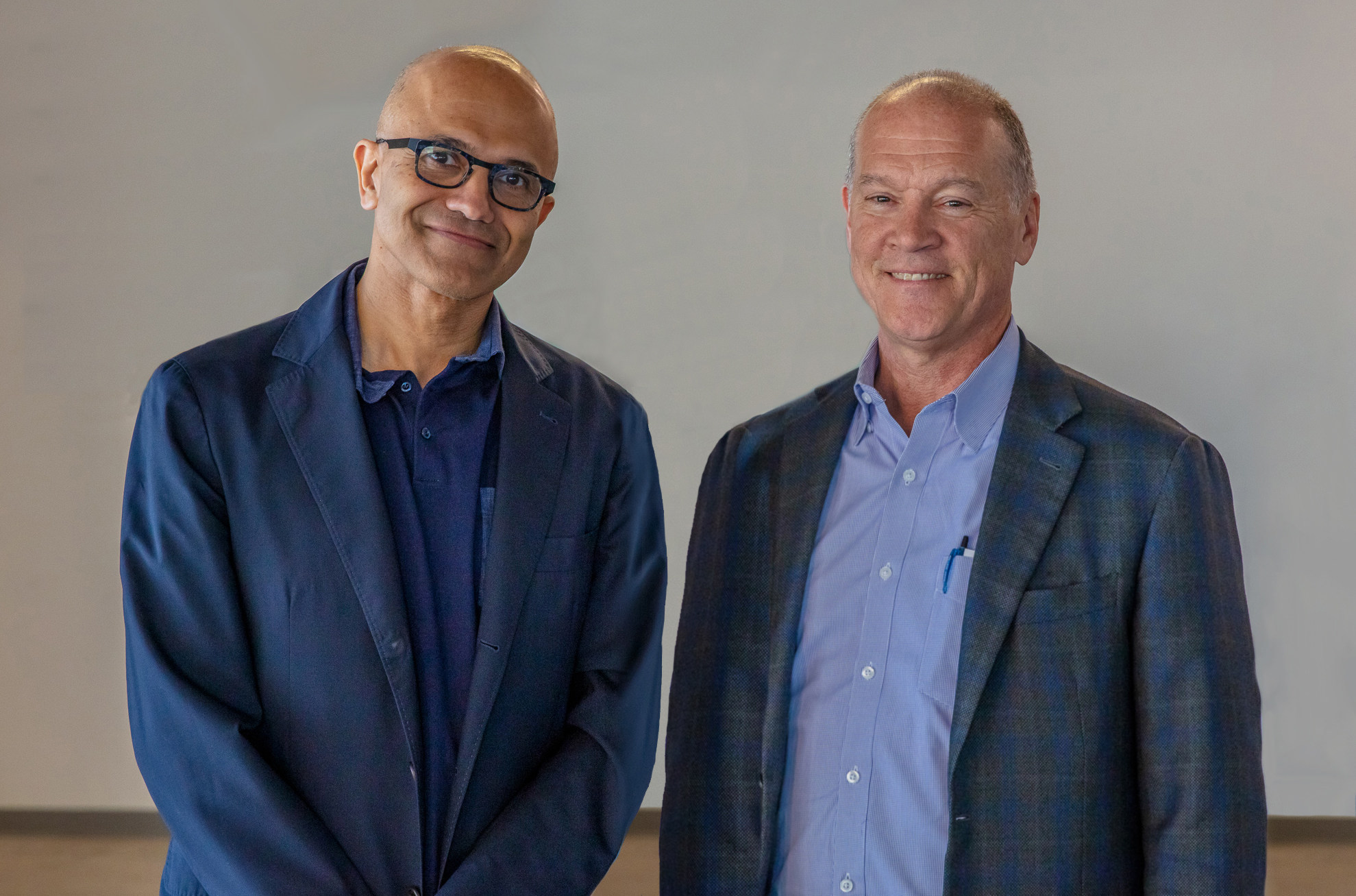 Microsoft CEO Satya Nadella with AT&T Communications CEO John Donovan
