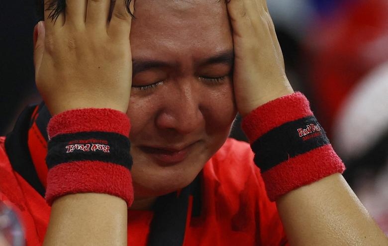 A South Korea fan looks dejected after their match against Ghana. REUTERS/Kai Pfaffenbach
