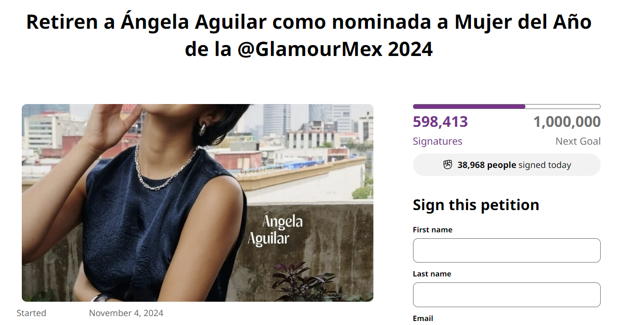 Mujer del Año de Ángela Aguilar rompe récord en Change.org